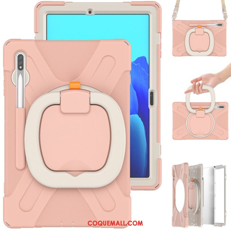 Coque Samsung Galaxy Tab S9 FE Plus / S9 Plus / S8 Plus / S7 Plus Support Rotatif avec Sangle