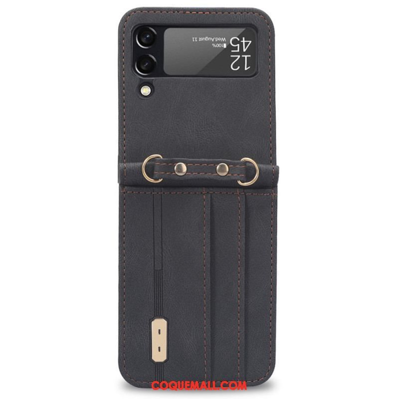 Coque Samsung Galaxy Z Flip 3 5G Style Cuir Porte-Cartes et Lanière