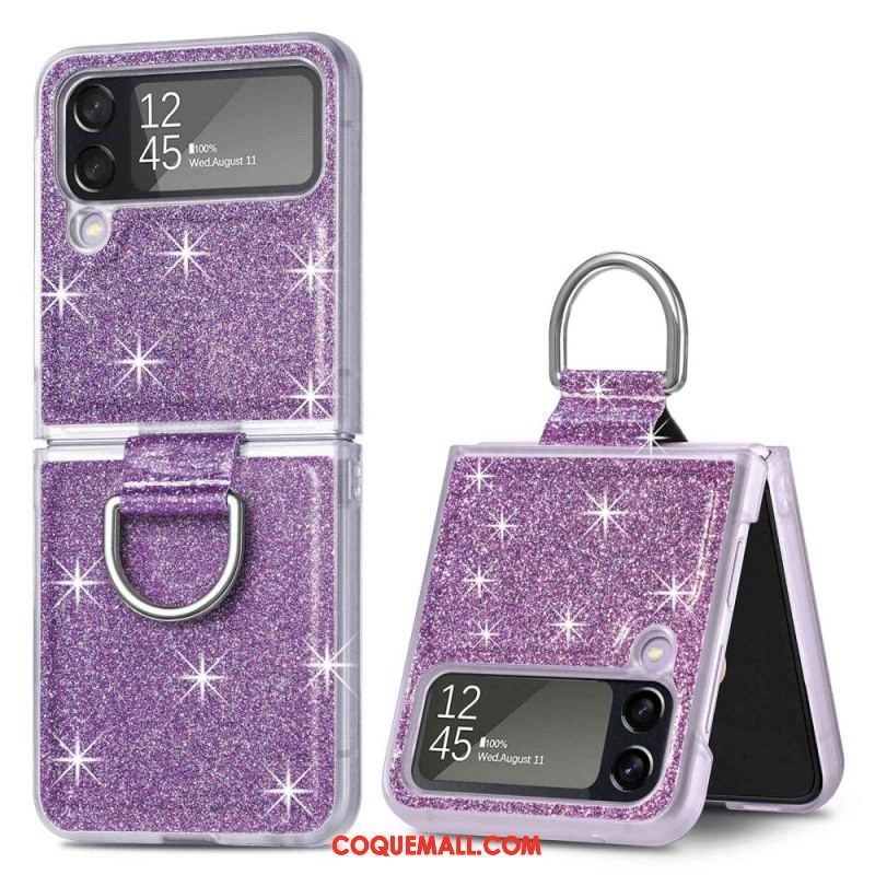 Coque Samsung Galaxy Z Flip 4 Paillettes et Anneau