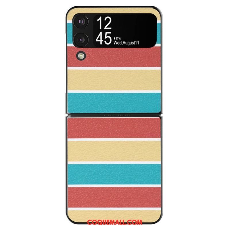 Coque Samsung Galaxy Z Flip 4 Simili Cuir Lignes