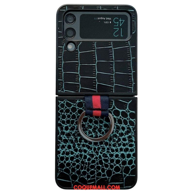 Coque Samsung Galaxy Z Flip 4 Style Crocodile et Anneau