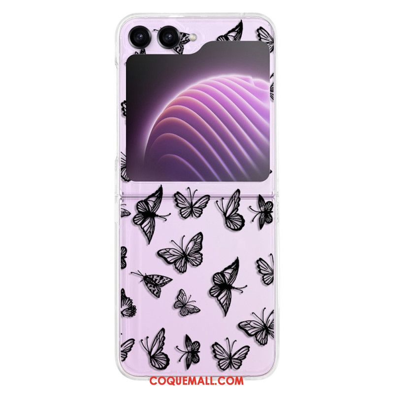 Coque Samsung Galaxy Z Flip 5 Transparente Papillons Noirs ou Blancs