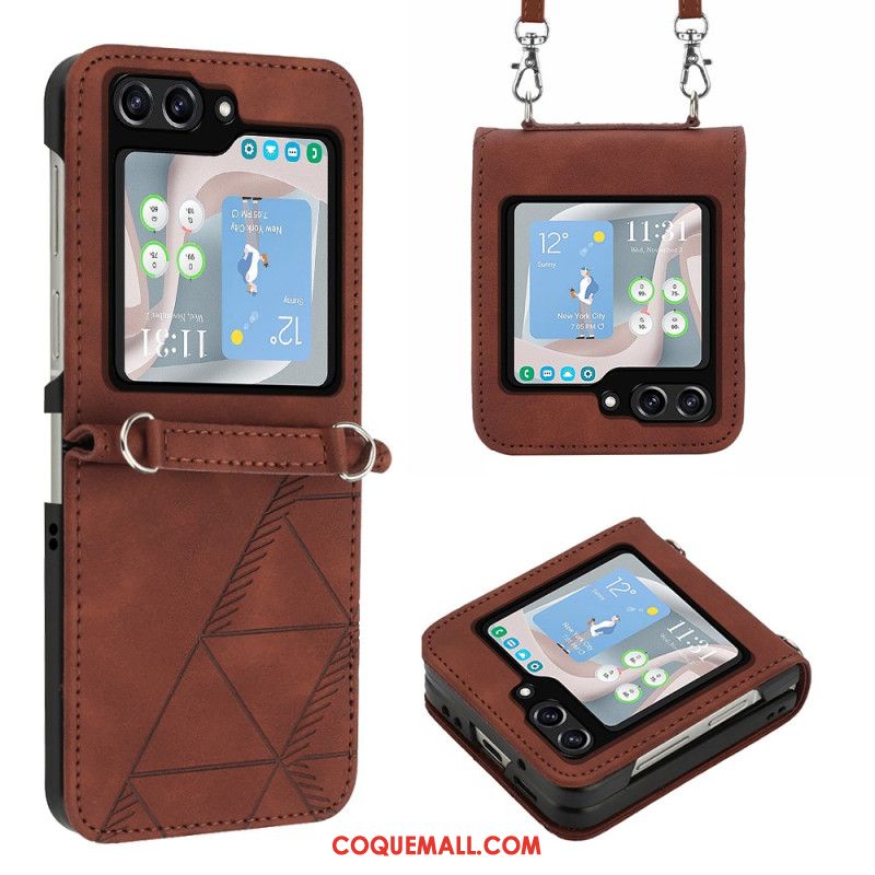 Coque Samsung Galaxy Z Flip 5 Triangles avec Bandoulière