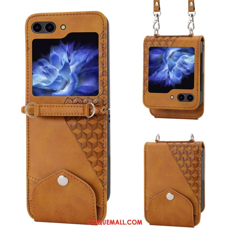 Coque Samsung Galaxy Z Flip 6 Simili Cuir Frise avec bandoulière