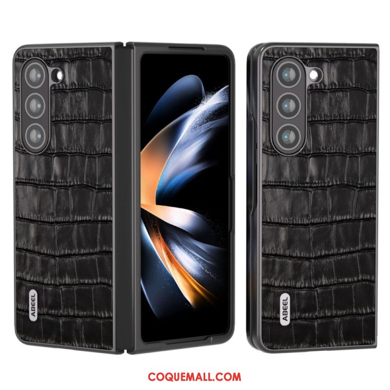 Coque Samsung Galaxy Z Fold 5 Cuir Véritable Design Crocodile