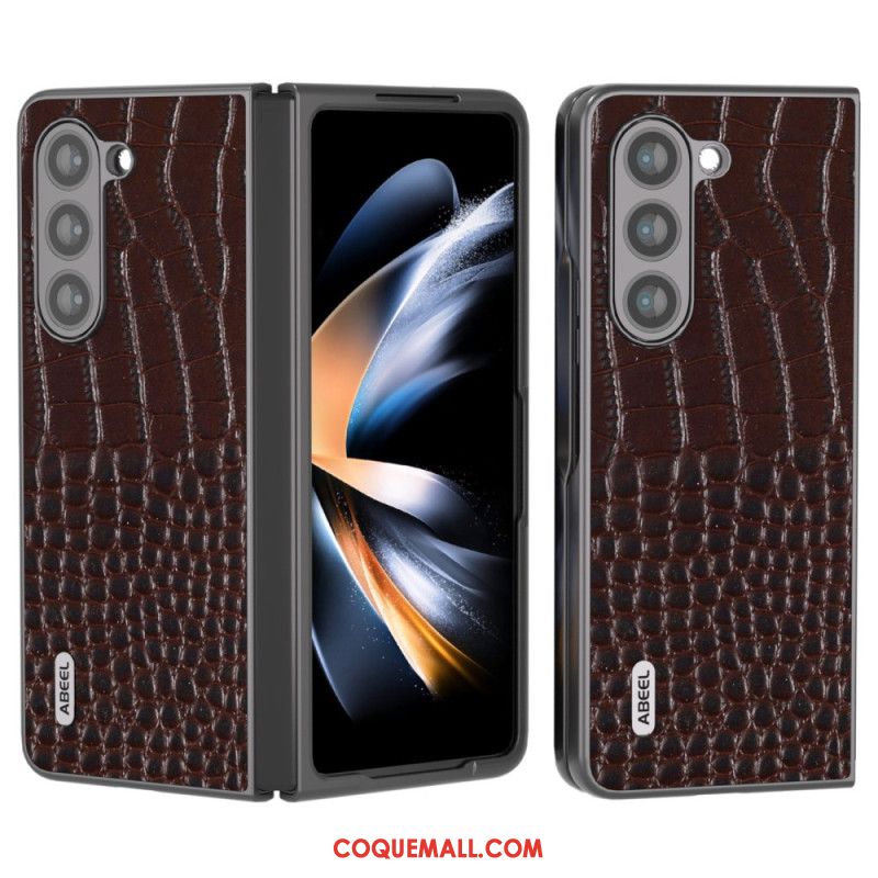 Coque Samsung Galaxy Z Fold 5 Vrai Cuir Effet Croco ABEEL