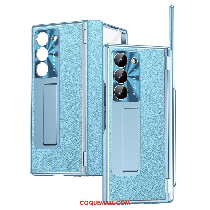 Coque Samsung Galaxy Z Fold 6 Simili Cuir Support et Porte-Stylet