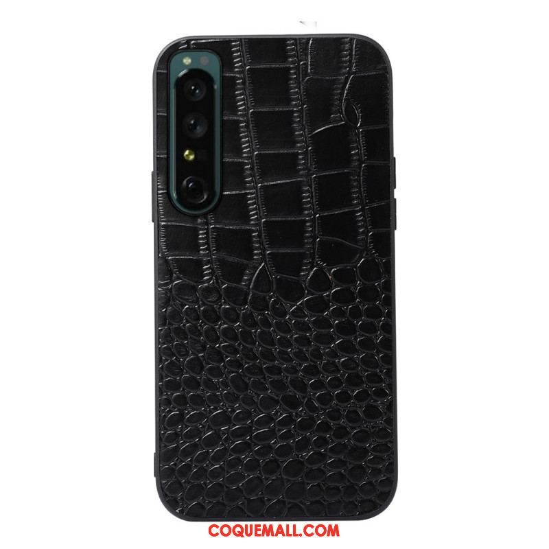 Coque Sony Xperia 1 IV Véritable Cuir Texture Crocodile