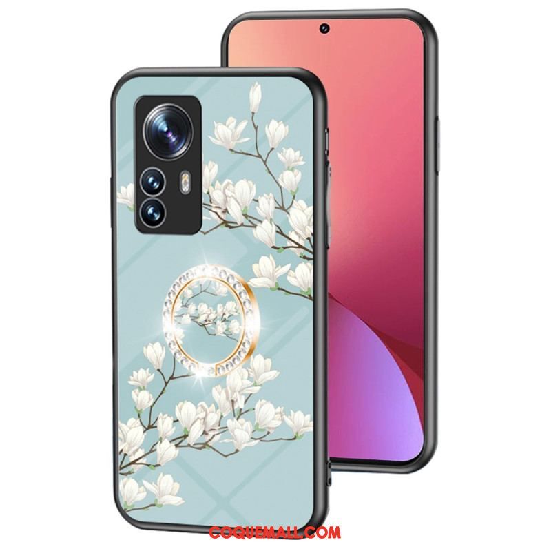 Coque Xiaomi 12 / 12X Verre Trempé avec Anneau Fleurs