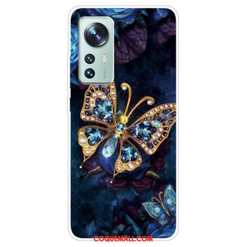 Coque Xiaomi 12 Pro Silicone Papillon Décliné