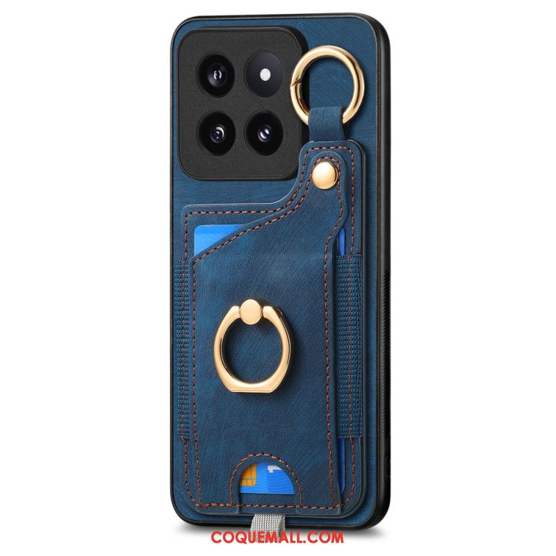 Coque Xiaomi 14 Pro Rétro Porte-Cartes et Anneau