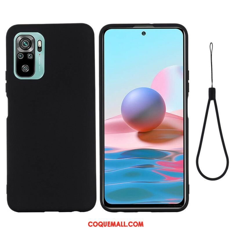 Coque Xiaomi Redmi Note 10/10S/Poco M5s Silicone Liquide Avec Lanière