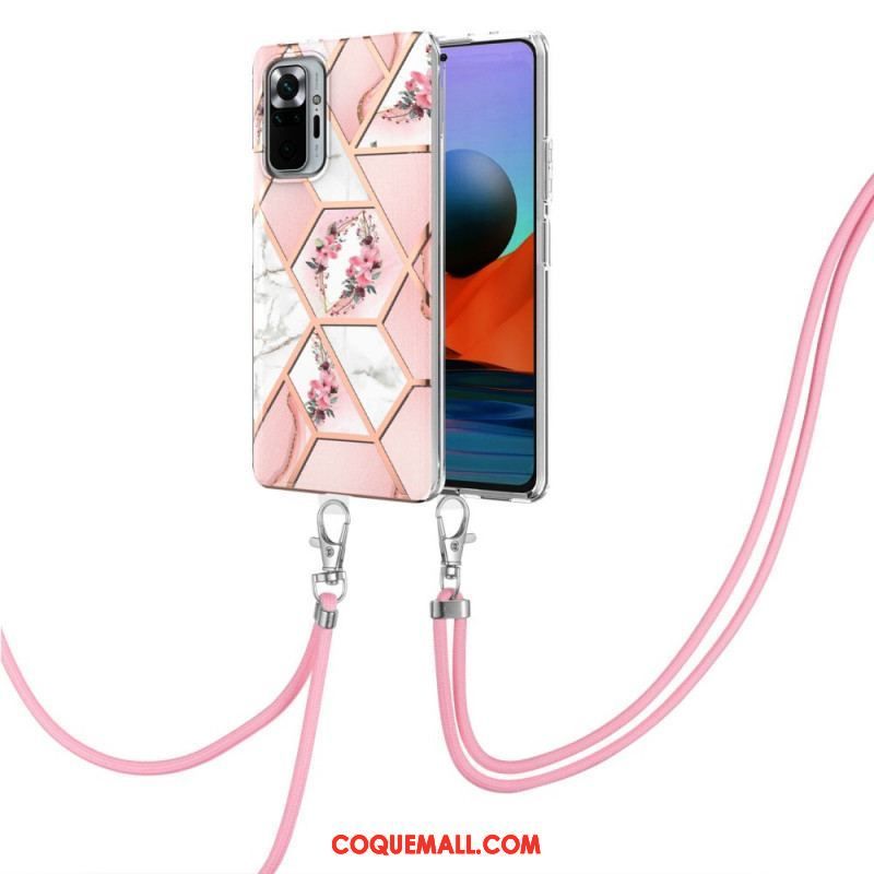 Coque Xiaomi Redmi Note 10 Pro à Cordon Marbre Floral