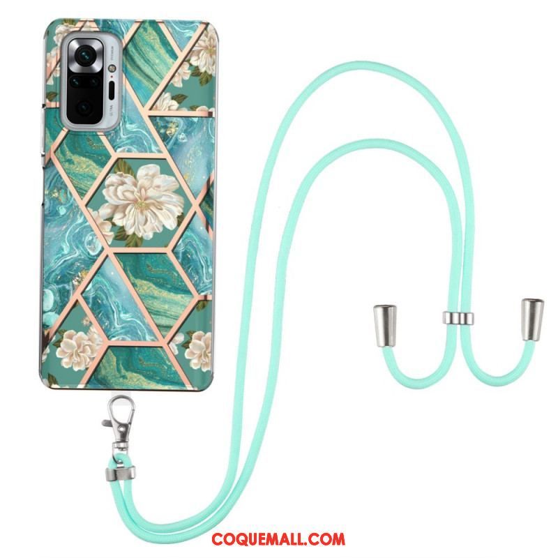 Coque Xiaomi Redmi Note 10 Pro à Cordon Marbre Motif Floral