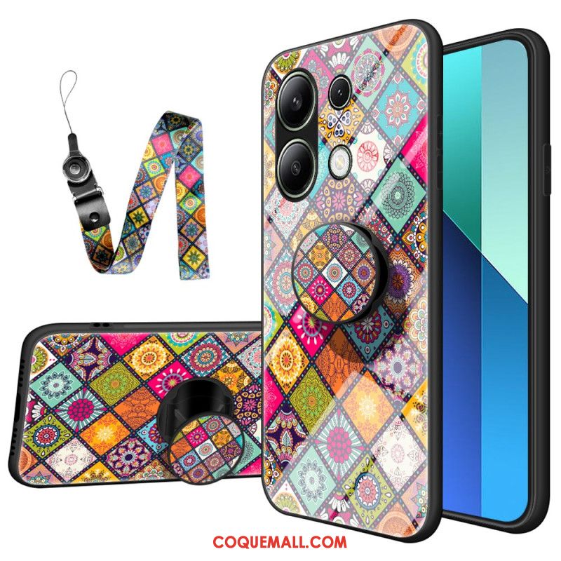 Coque Xiaomi Redmi Note 13 4G Anneau-Support et lanière Patchwork