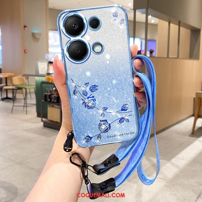 Coque Xiaomi Redmi Note 13 4G Paillettes et Strass à lanière