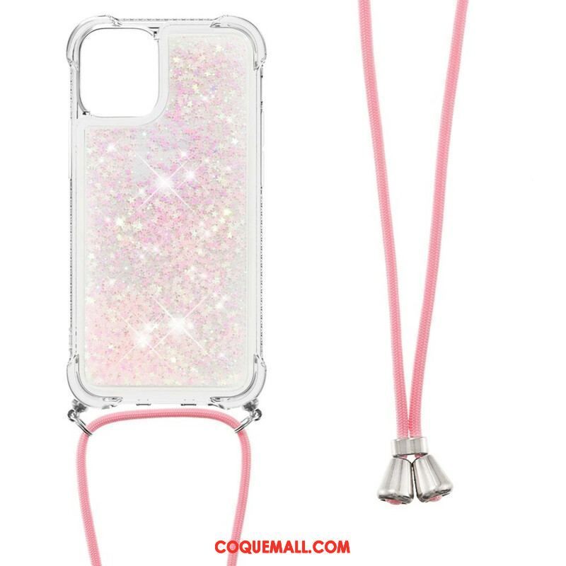 Coque iPhone 13 Mini Paillettes avec Cordon