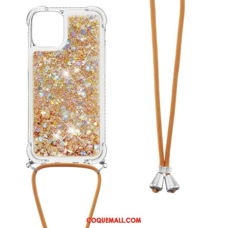 Coque iPhone 13 Mini Paillettes avec Cordon