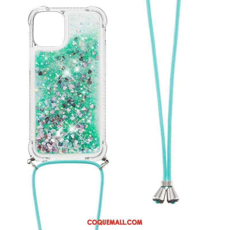 Coque iPhone 13 Mini Paillettes avec Cordon