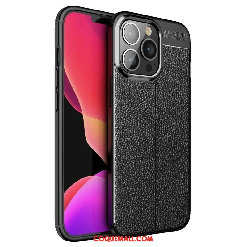 Coque iPhone 13 Pro Effet Cuir Litchi Double Line