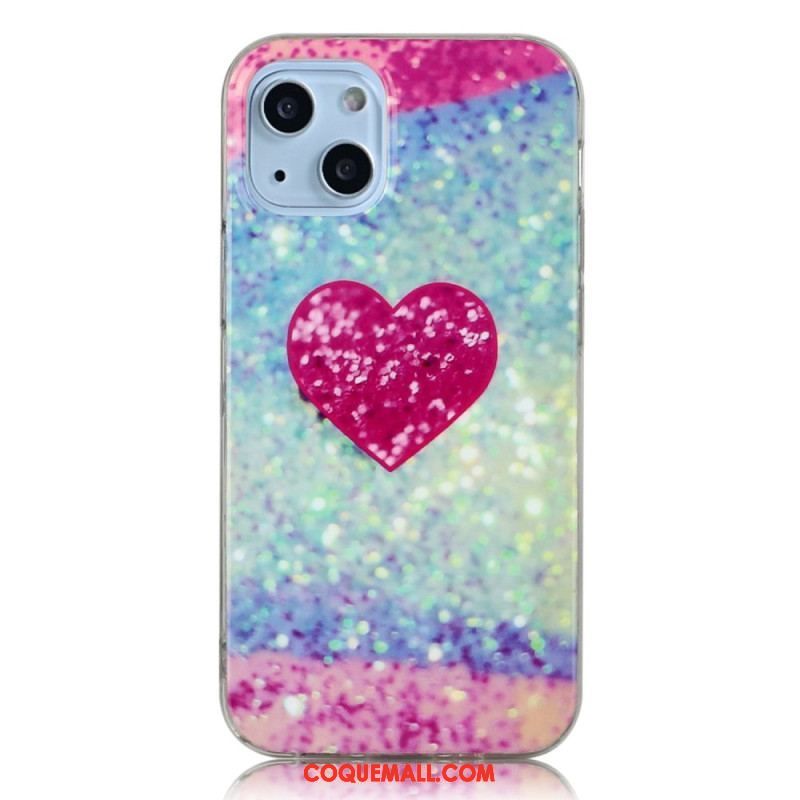 Coque iPhone 14 Coeur Paillettes