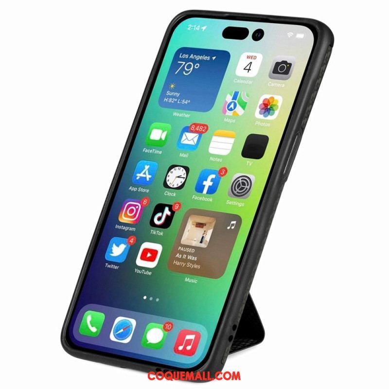 Coque iPhone 14 Fibre Carbone Porte-Cartes Support