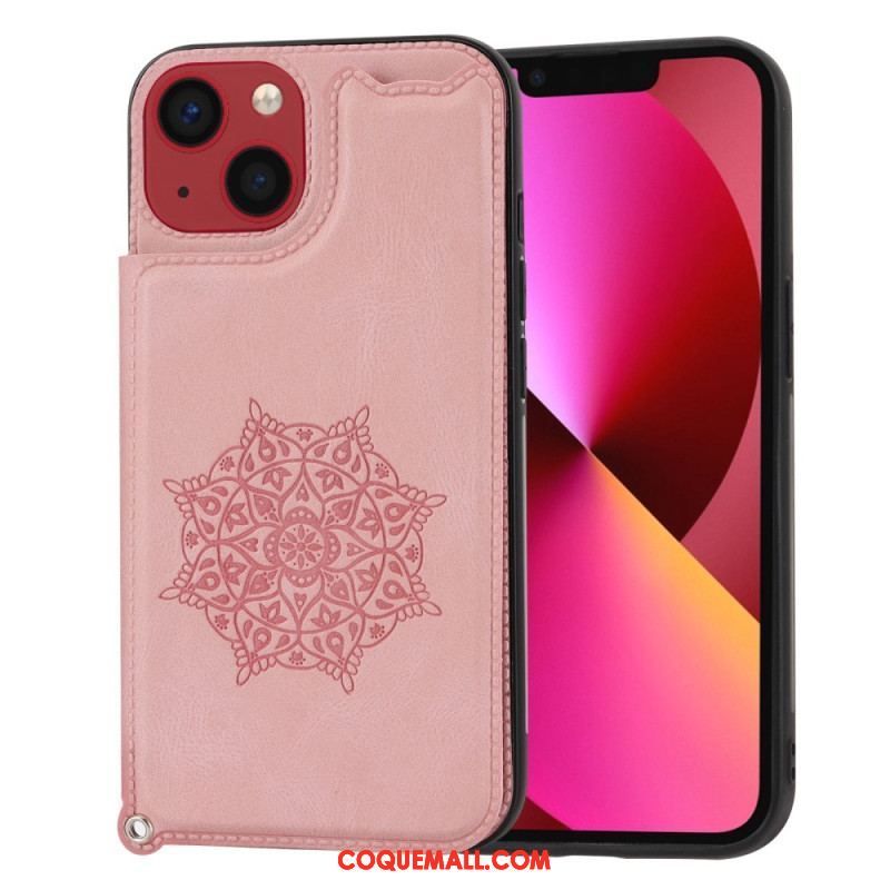 Coque iPhone 14 Mandala Porte-Cartes à Lanière