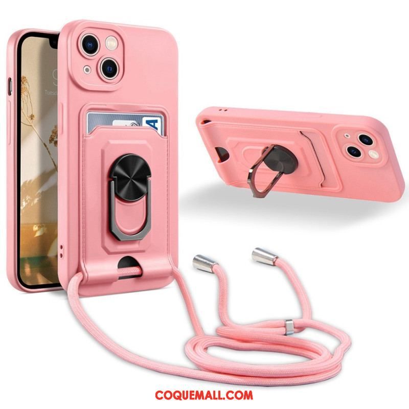 Coque iPhone 14 Plus à Cordon avec Porte-Carte et Anneau-Support