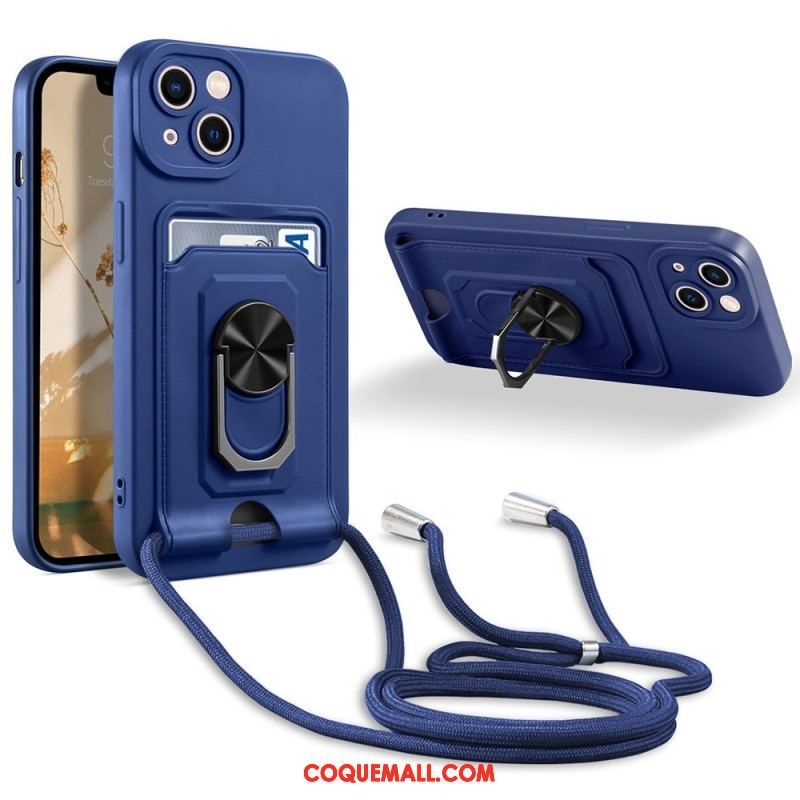 Coque iPhone 14 Plus à Cordon avec Porte-Carte et Anneau-Support