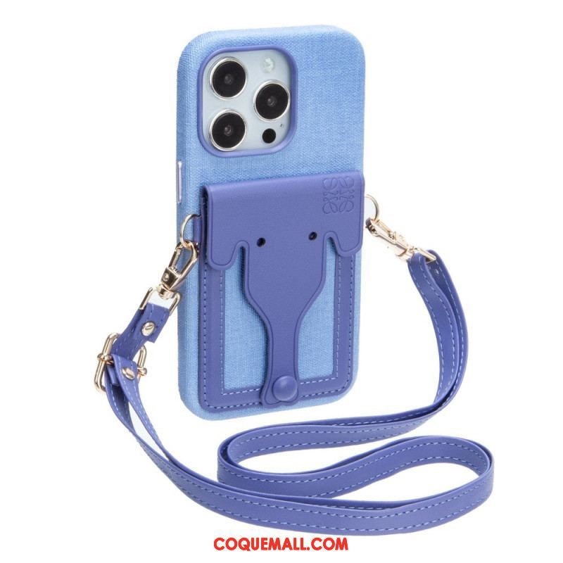 Coque iPhone 14 Porte-Carte Éléphant avec Lanière