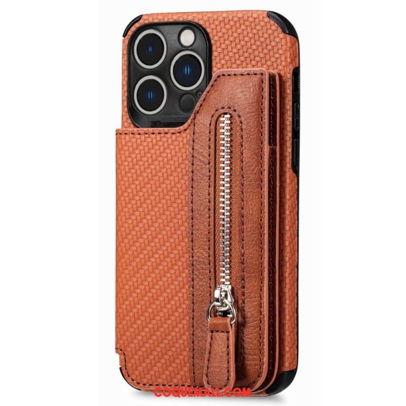 Coque iPhone 14 Pro Fibre Carbone Portefeuille et Support