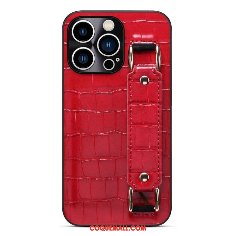 Coque iPhone 14 Pro Max Porte-Carte avec Sangle Support Croco