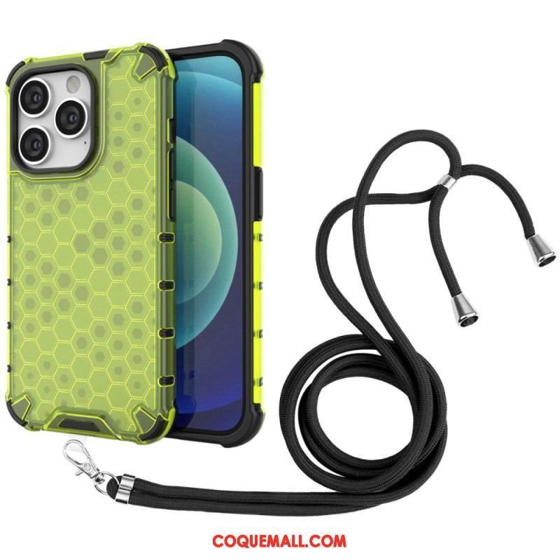 Coque iPhone 14 Pro Max à Cordon Nid d'abeille