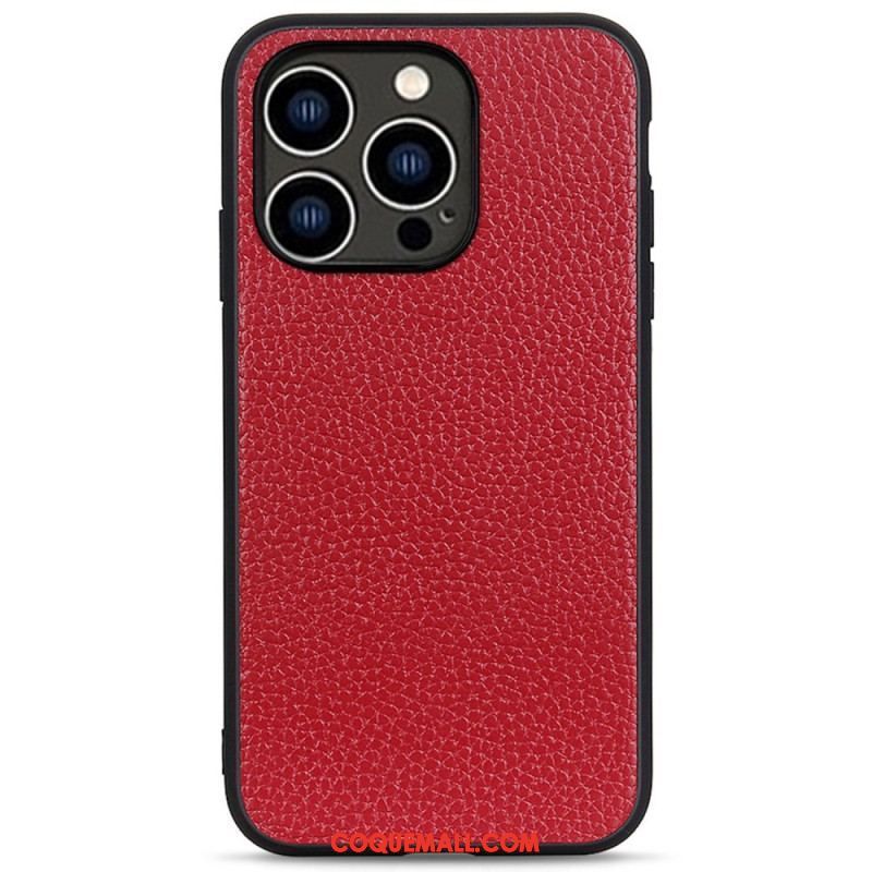 Coque iPhone 14 Pro Véritable Cuir Litchi