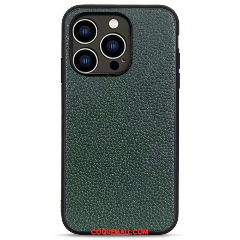 Coque iPhone 14 Pro Véritable Cuir Litchi