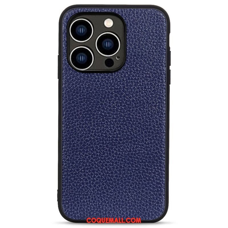 Coque iPhone 14 Pro Véritable Cuir Litchi