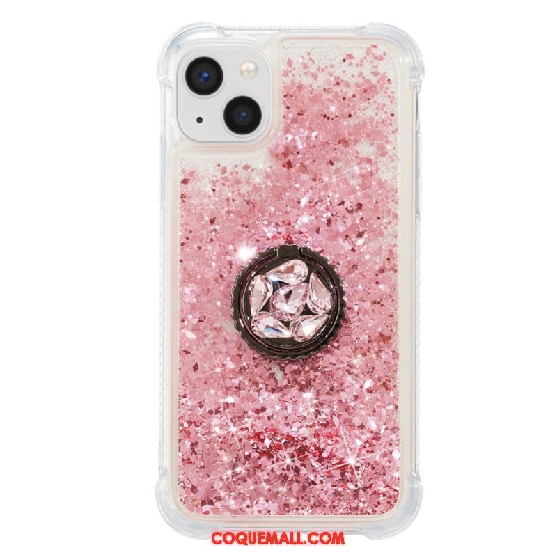 Coque iPhone 15 Plus Paillettes avec Anneau-Support