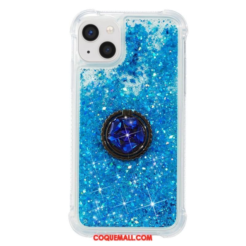 Coque iPhone 15 Plus Paillettes avec Anneau-Support