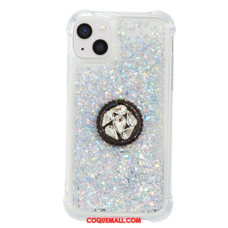 Coque iPhone 15 Plus Paillettes avec Anneau-Support