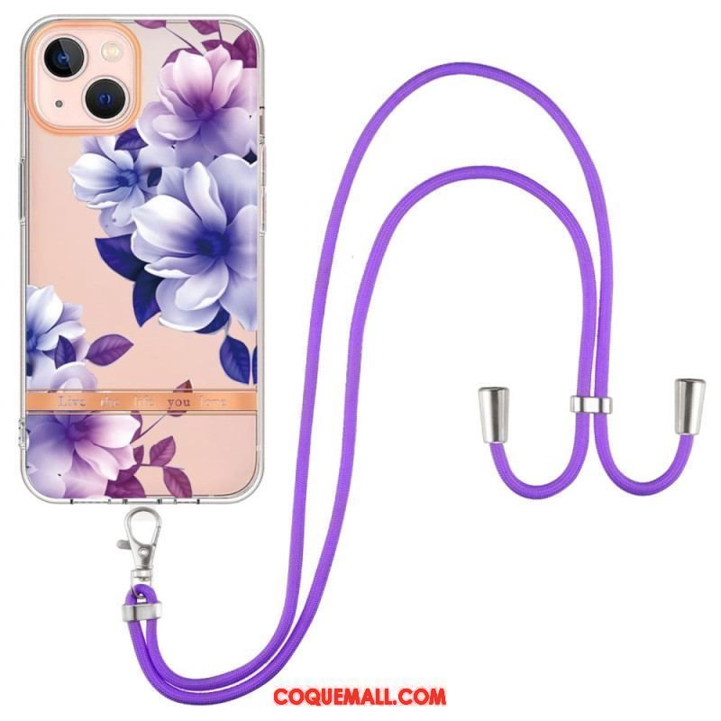 Coque iPhone 15 Plus à Cordon Fleurs