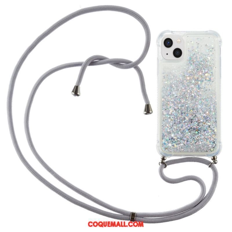 Coque iPhone 15 Plus à Cordon Paillettes