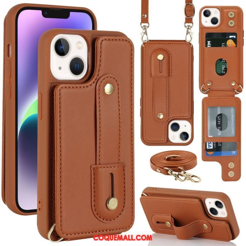 Coque iPhone 15 Porte-Cartes, Support, Sangle et Bandoulière