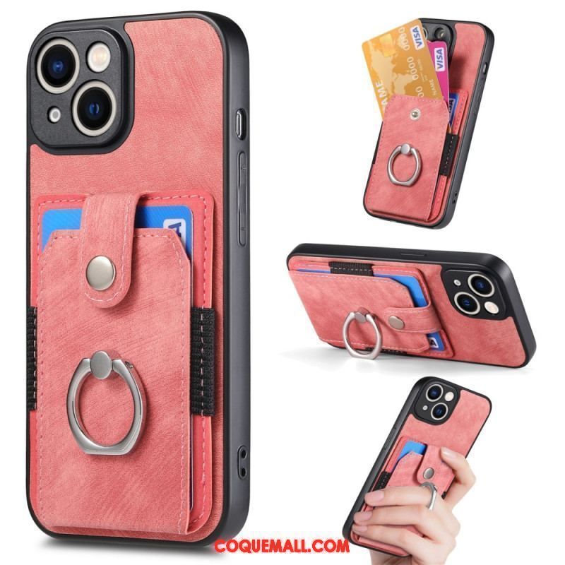 Coque iPhone 15 Vintage avec Anneau-Support et Porte-Cartes