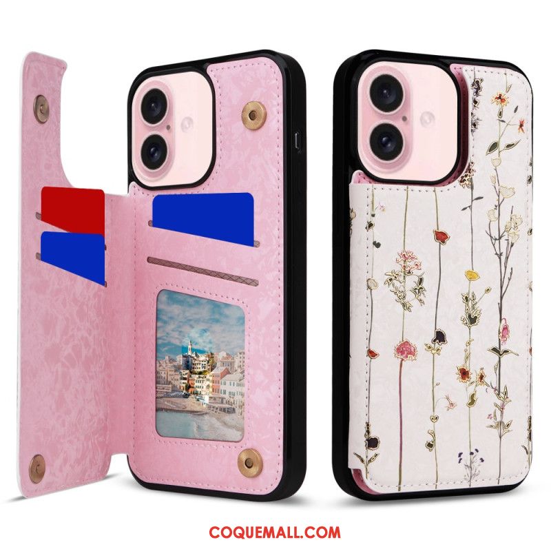 Coque iPhone 16 Porte-Cartes RFID Florale