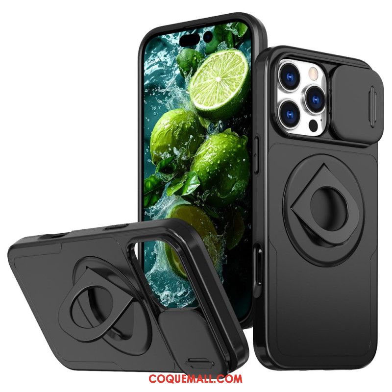 Coque iPhone 16 Pro Anneau-Support Magnétique et Protecteur Coulissant pour Objectif