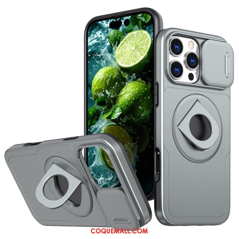 Coque iPhone 16 Pro Anneau-Support Magnétique et Protecteur Coulissant pour Objectif