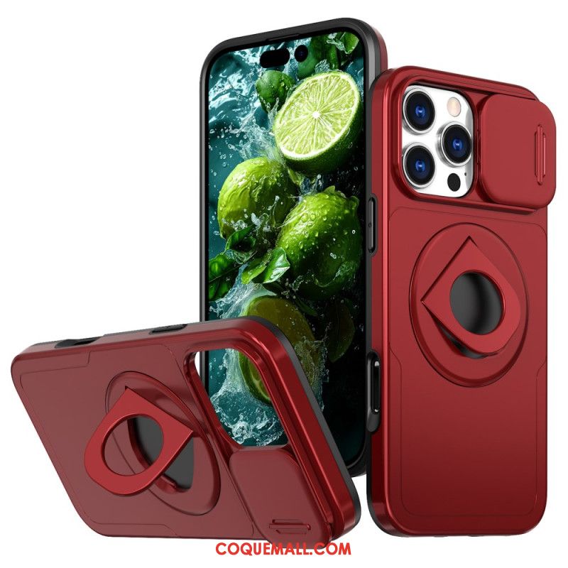 Coque iPhone 16 Pro Anneau-Support Magnétique et Protecteur Coulissant pour Objectif