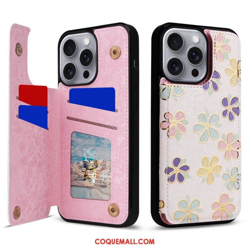 Coque iPhone 16 Pro Max Blocage RFID Porte-Cartes Floral