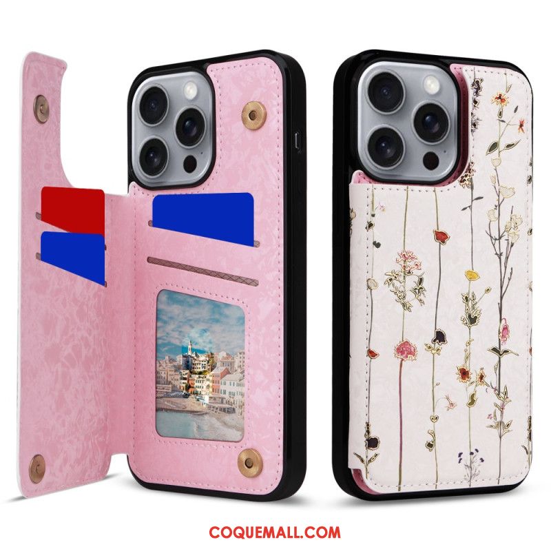 Coque iPhone 16 Pro Max Blocage RFID Porte-Cartes Floral