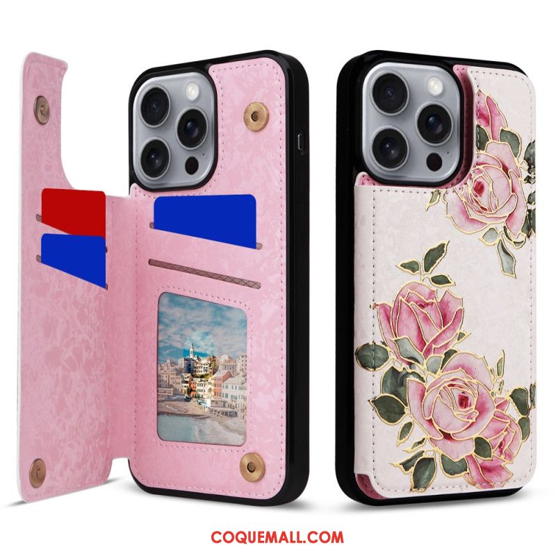 Coque iPhone 16 Pro Max Blocage RFID Porte-Cartes Floral